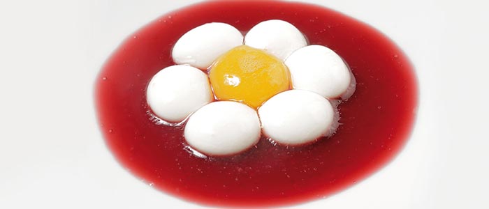 Margarita líquida con esféricos de yogur, naranja y calabaza de Jordi Guillem